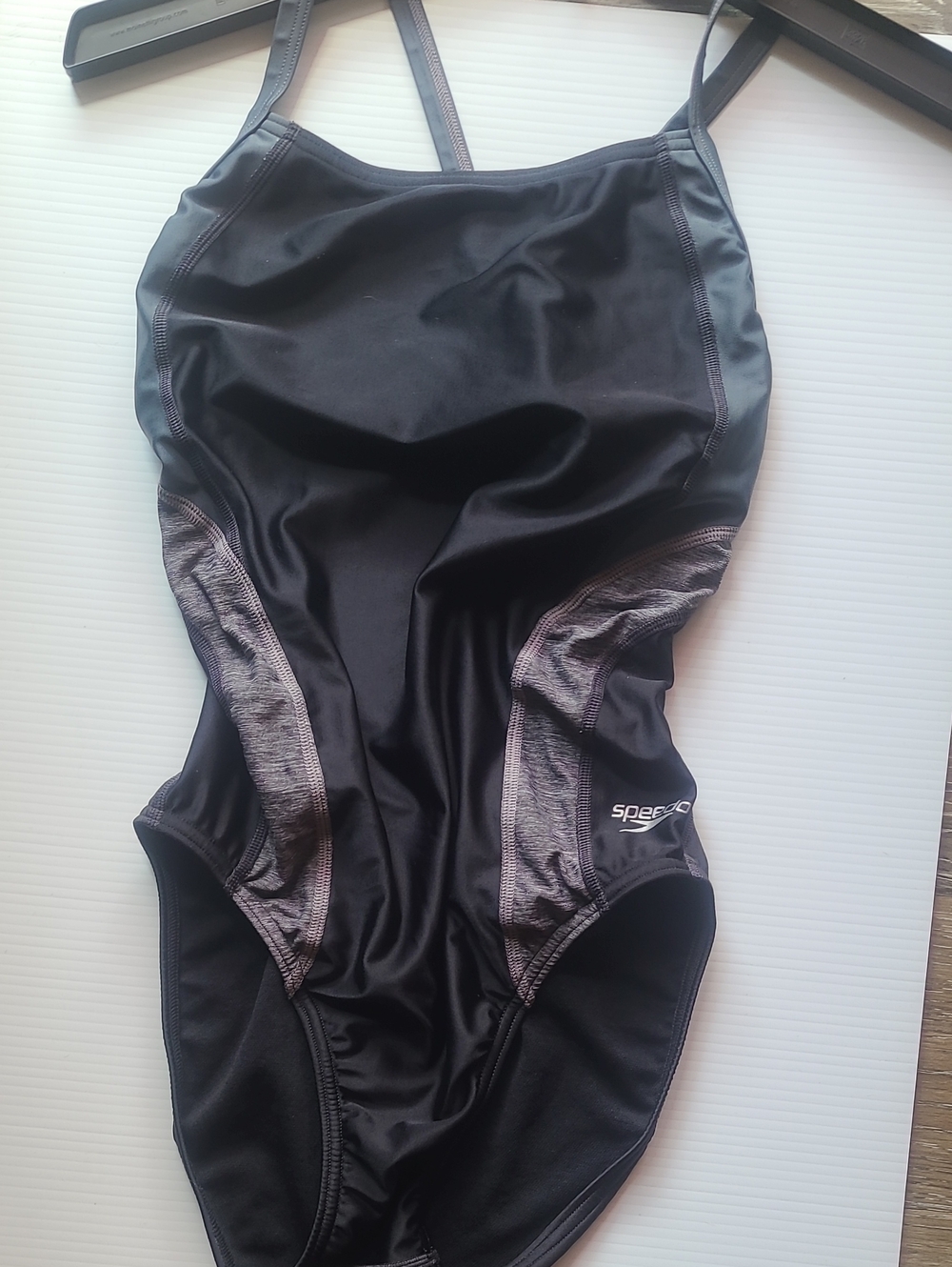 Speedo Pro LT Black One-Piece Swimsuit with Gray Side Panels
